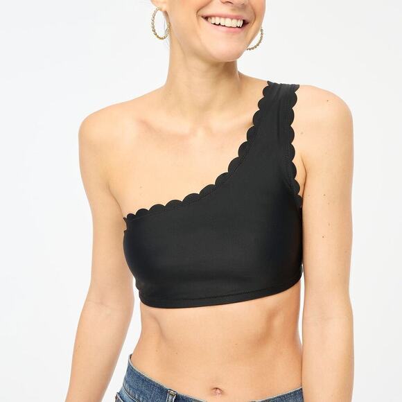 J. Crew Scalloped One Shoulder Swim Bikini Top Black NWT Size Medium - Picture 1 of 10